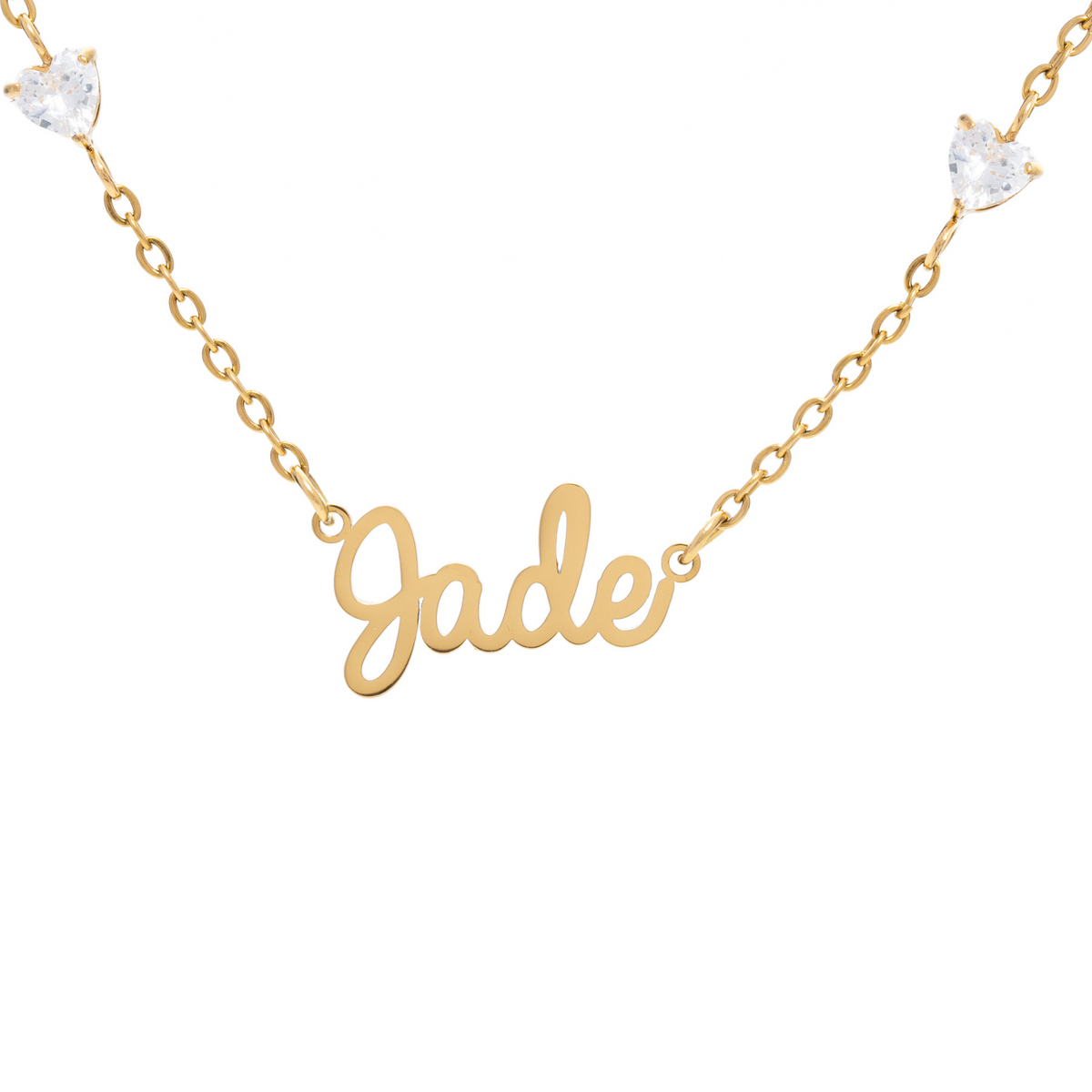 Collier Cursif avec 4 Coeurs et Pierres