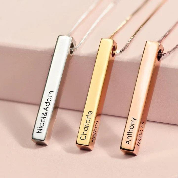 Collier Barre 3D Personnalisé en Acier Inoxydable Élégant et Tendance