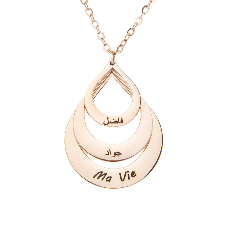 Collier Gouttes Prénoms Personnalisé en Acier Inoxydable Gravure Unique