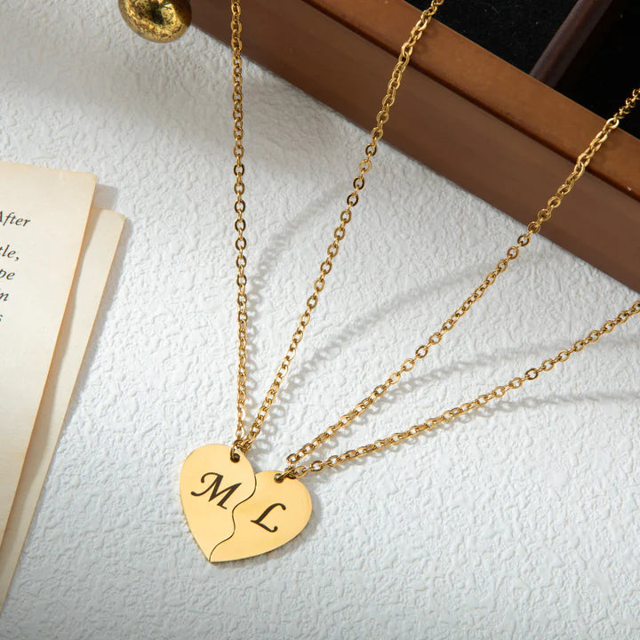 Collier Cœur Initiale Personnalisé Plaqué Or en Acier Inoxydable Élégant