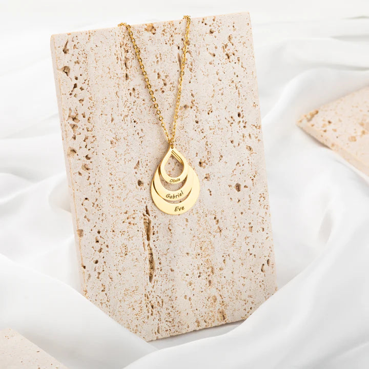 Collier Gouttes Prénoms Personnalisé en Acier Inoxydable Gravure Unique