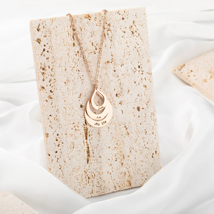 Collier Gouttes Prénoms Personnalisé en Acier Inoxydable Gravure Unique