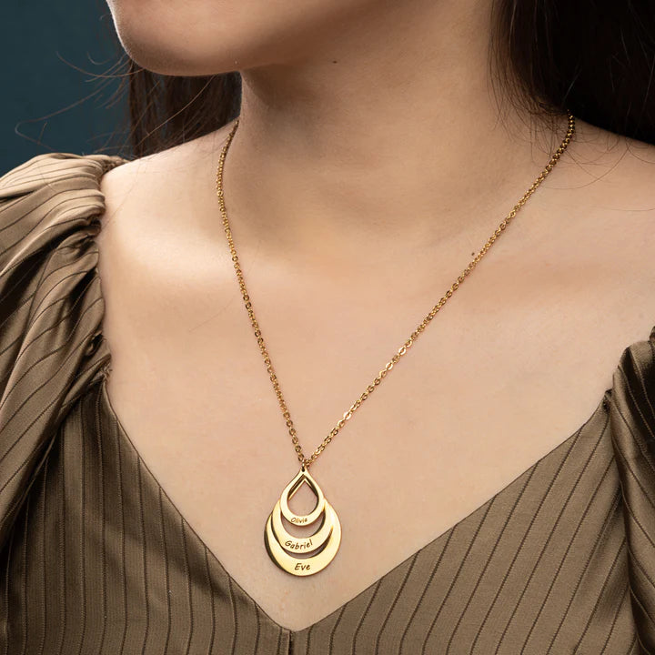Collier Gouttes Prénoms Personnalisé en Acier Inoxydable Gravure Unique