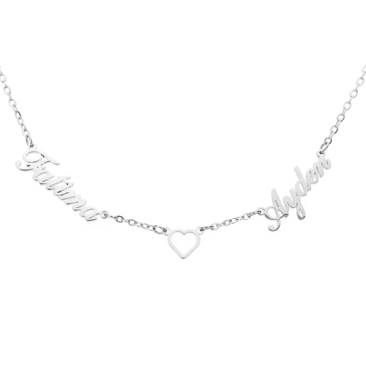 Collier Double Prénom Personnalisé avec Cœur – Bijou Couple Élégant