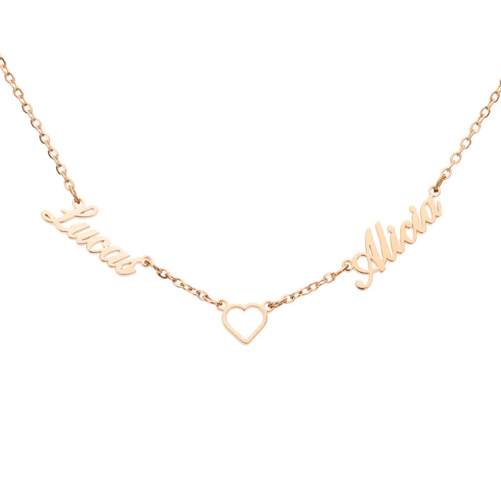 Collier Double Prénom Personnalisé avec Cœur – Bijou Couple Élégant