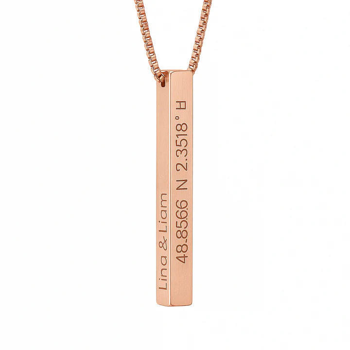 Collier Barre 3D Personnalisé en Acier Inoxydable Élégant et Tendance