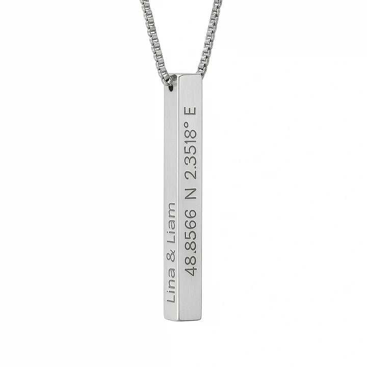 Collier Barre 3D Personnalisé en Acier Inoxydable Élégant et Tendance