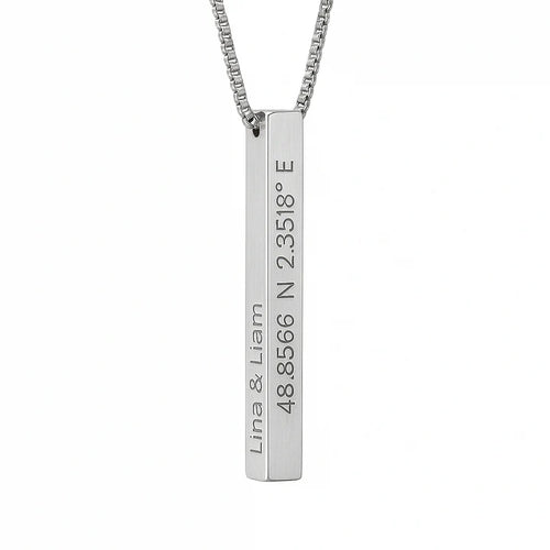 Collier Barre 3D Personnalisé en Acier Inoxydable Élégant et Tendance