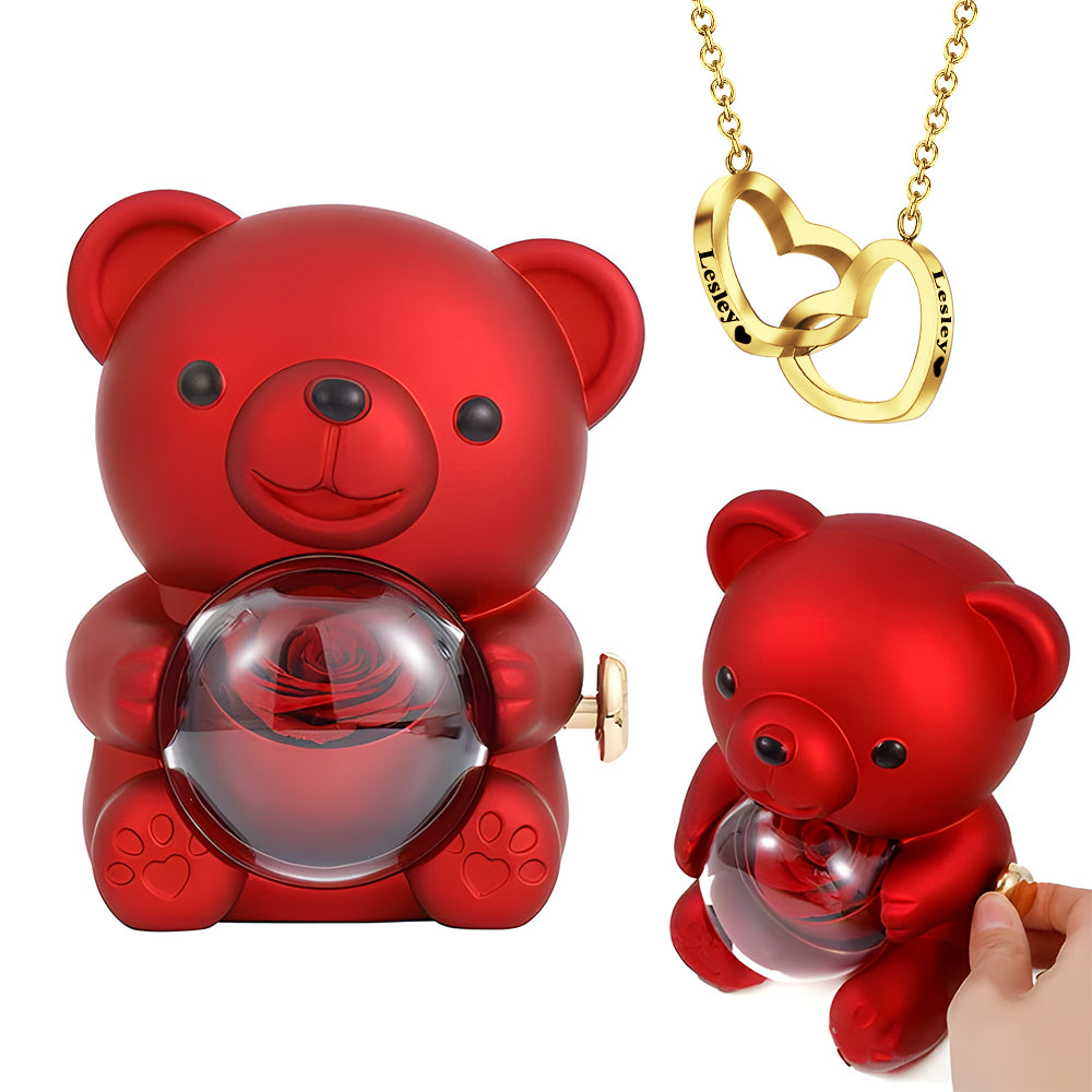 Ensembles De Bijoux Personnalisés En Forme D'ours Rose Éternel, Collier Et Bracelet Gravés Avec Photo, Meilleur Cadeau Pour Elle