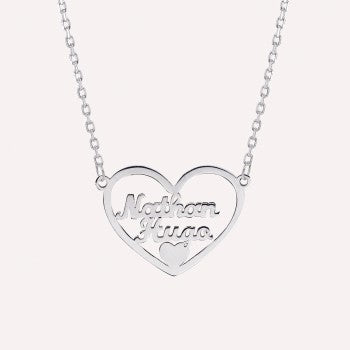 Collier 2 prénoms découpés dans un coeur en argent 925