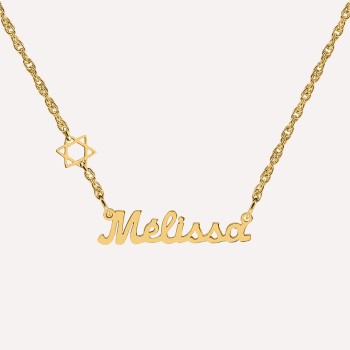 Collier prénom découpé - Etoile de David sur le côté - Argent 925 ou Plaque Or 18k