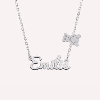 Collier prénom découpé nounours en argent 925