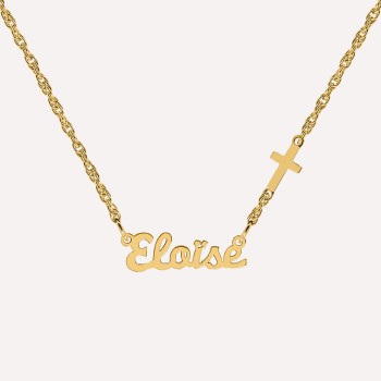 Collier prénom enfant - croix sur le côté - argent 925 ou plaque or 18k